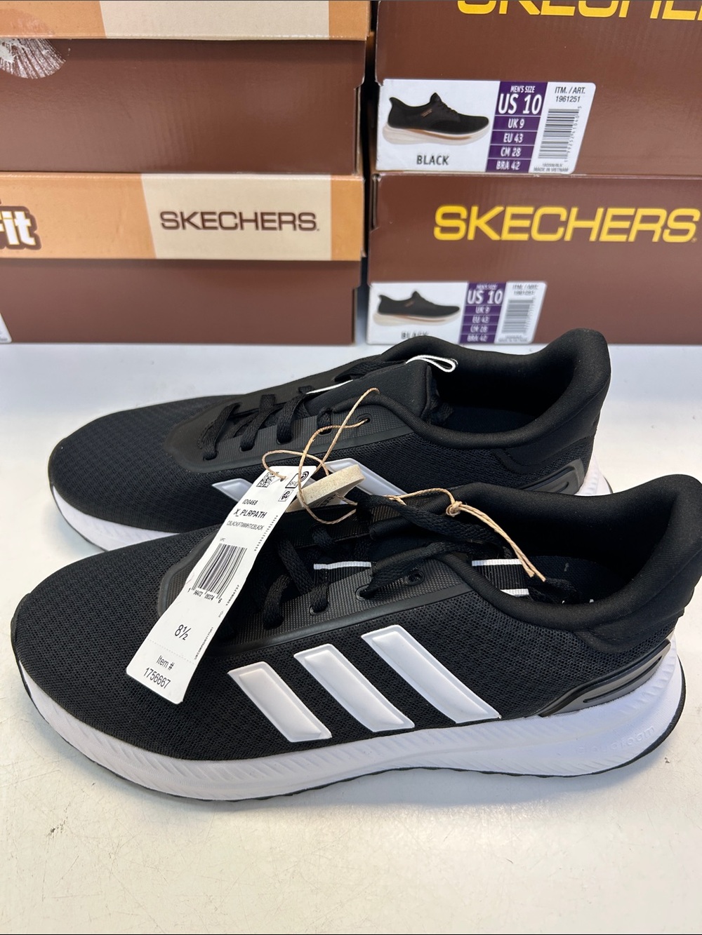 adidas Men’s Size 8.5 Black Athletic Running Shoes with White Stripes 0538